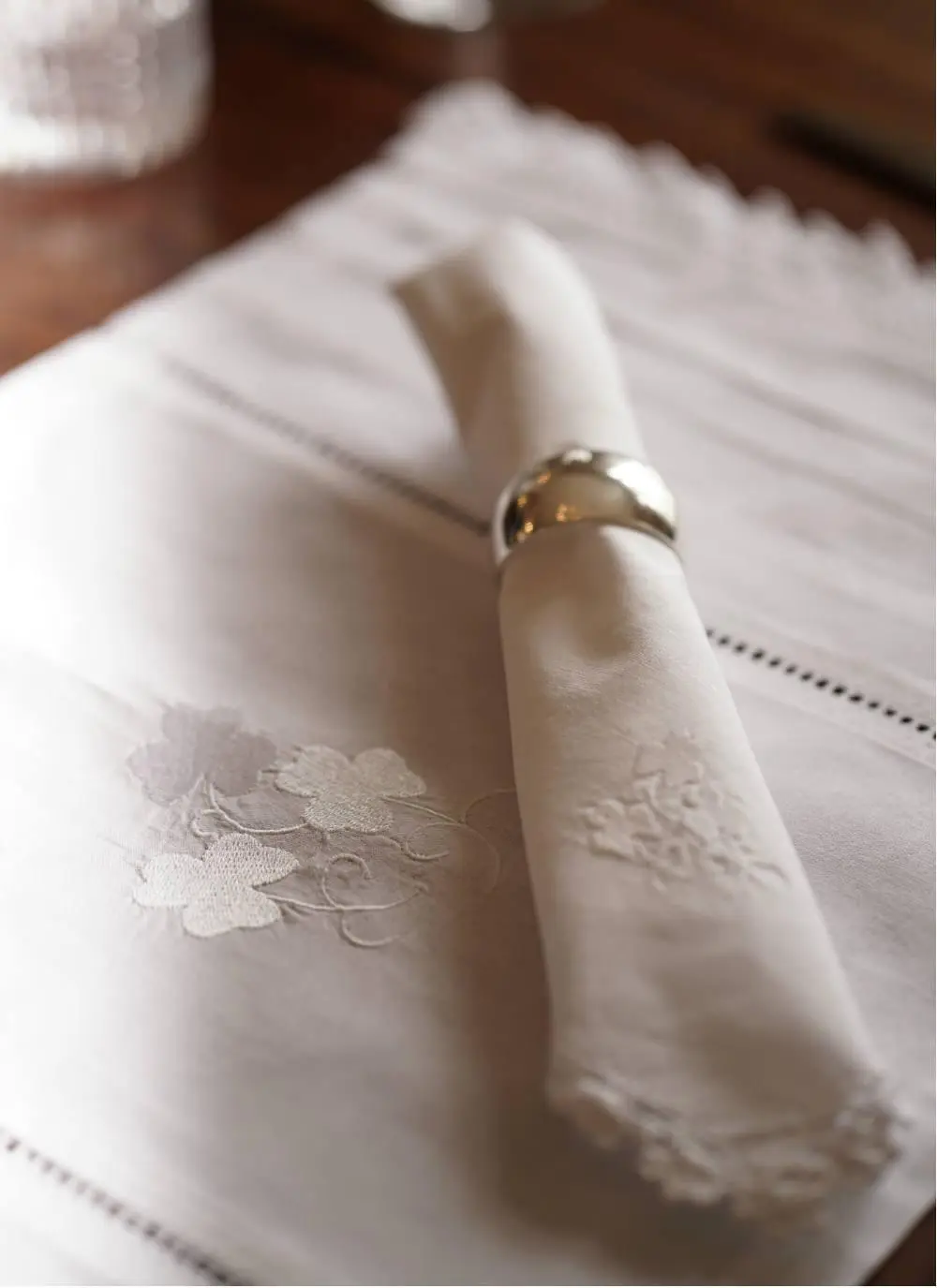 White Triple Shamrock Napkins Set of 4