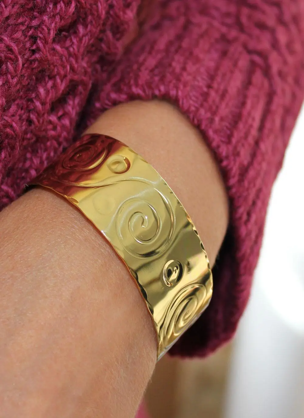 Wide Scroll Brass Bracelet 