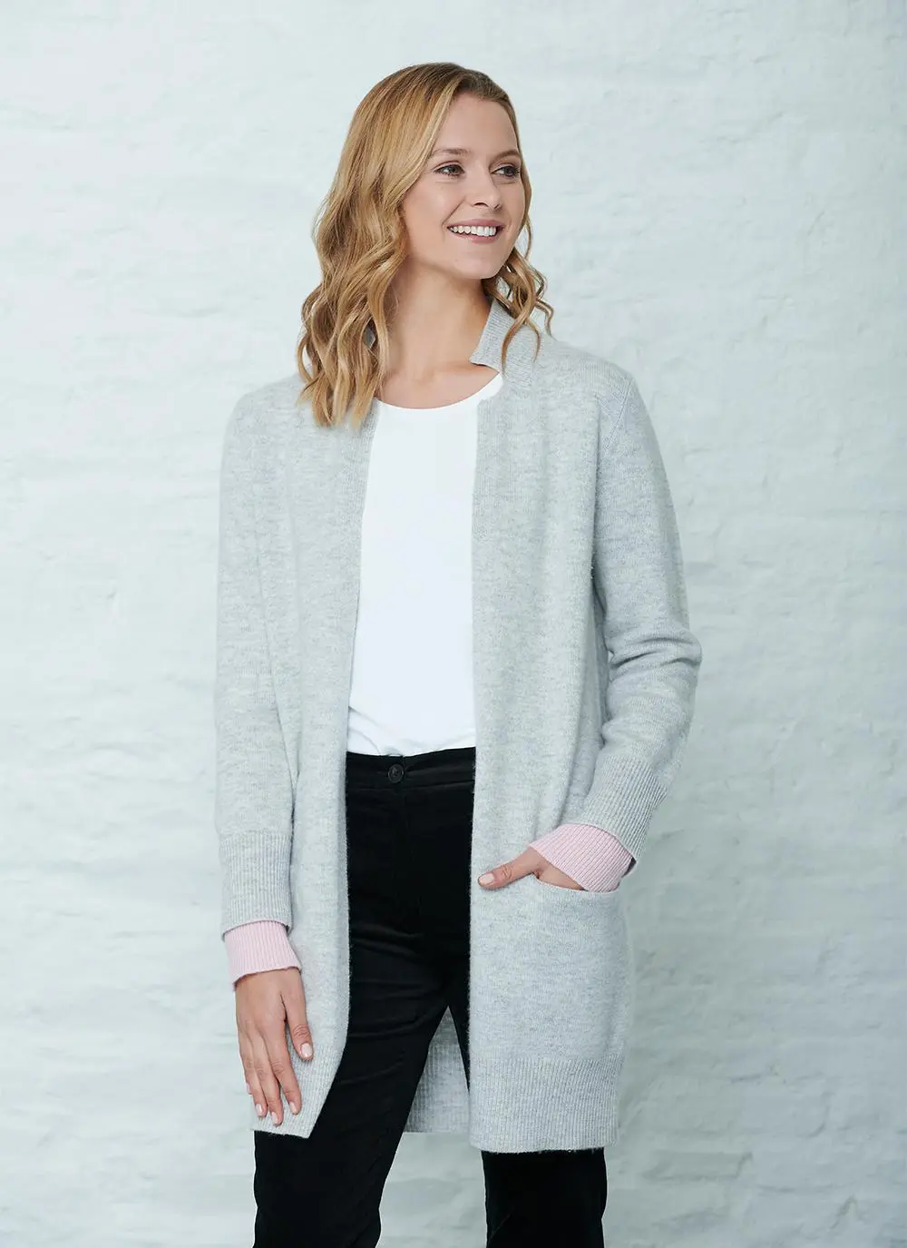 Wool Cashmere Contrast Cuff Cardigan