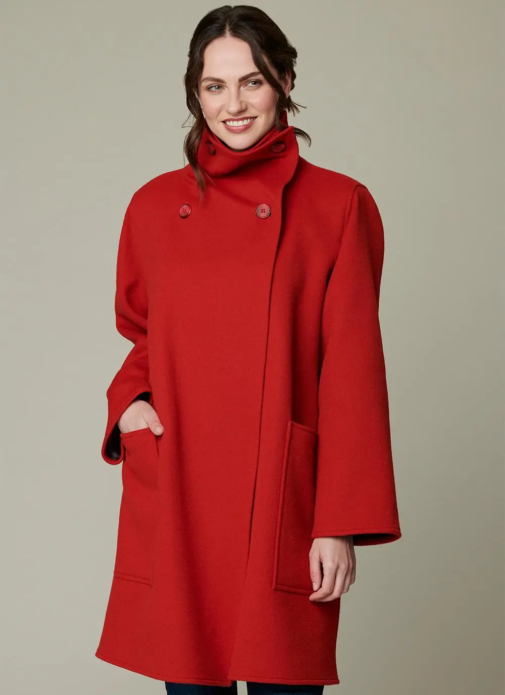 Pure New Wool Funnel Neck Coat