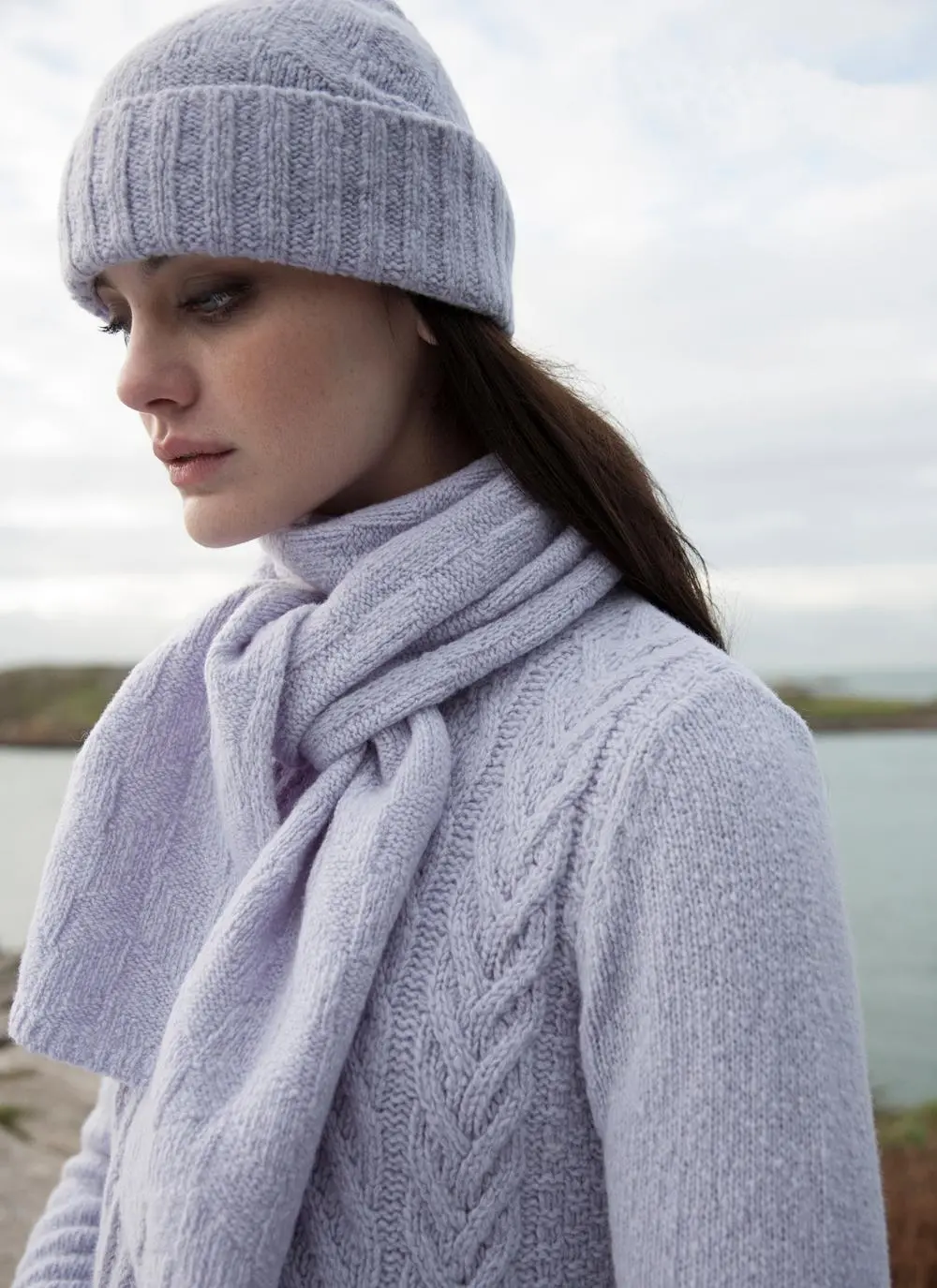 Wool Cashmere Diamond Textured Hat & Scarf Set