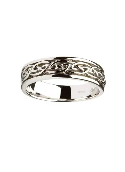 Gents 14K White Gold Celtic Knot Wedding Ring | Blarney