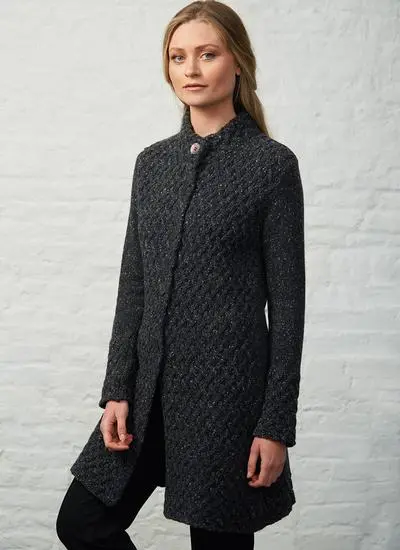 Trellis Wool Cashmere Aran Coatigan in Charcoal | Blarney