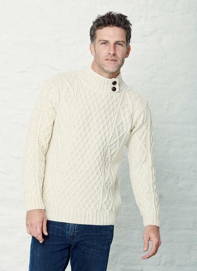 Men's Button Neck Aran Sweater | Blarney