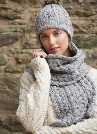 Chunky Cable Knit Scarf in Soft Grey | Blarney