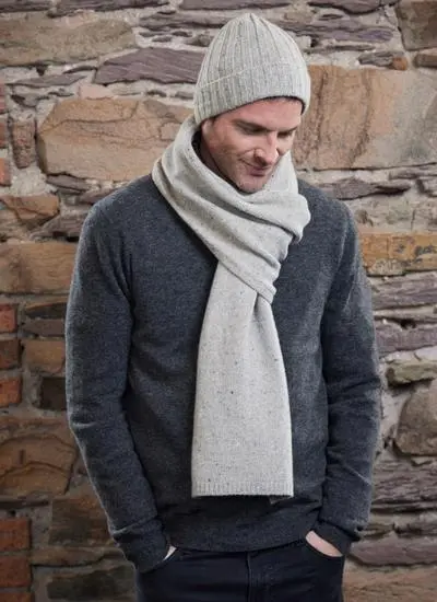 Wool Cashmere Tweed Hat & Scarf Set in Beige | Blarney