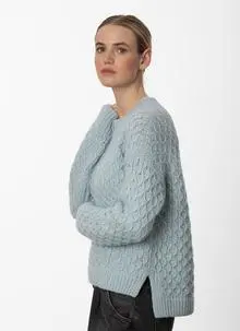 Fisherman Alpaca Honeycomb Stitch Sweater in Duck Egg | Blarney