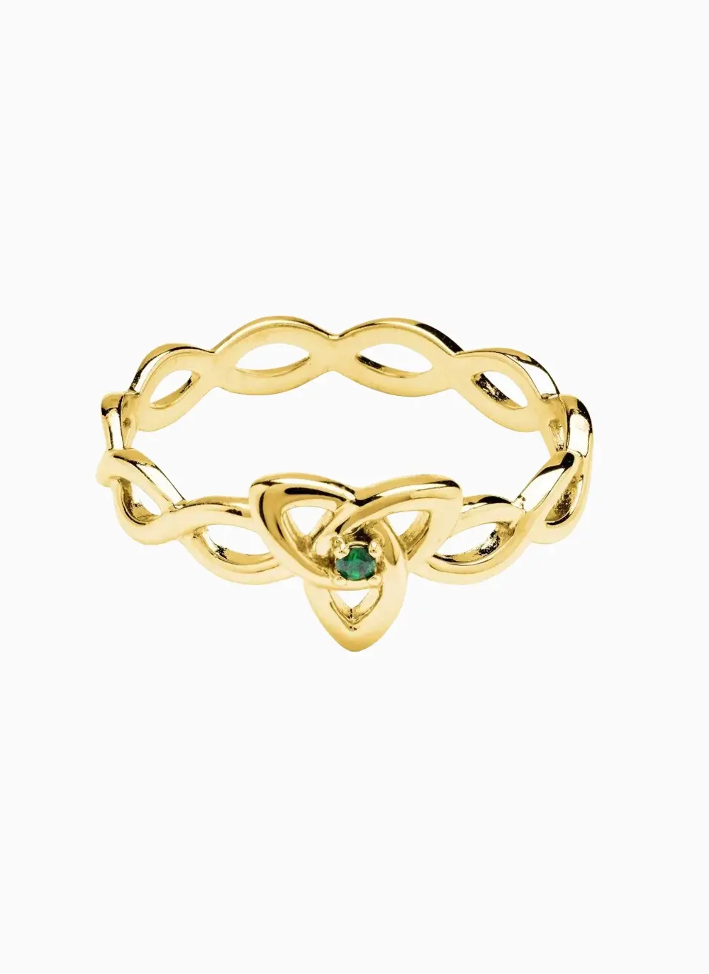 14Ct Gold Vermeil Trinity Knot Ring with Green Cubic Zirconia