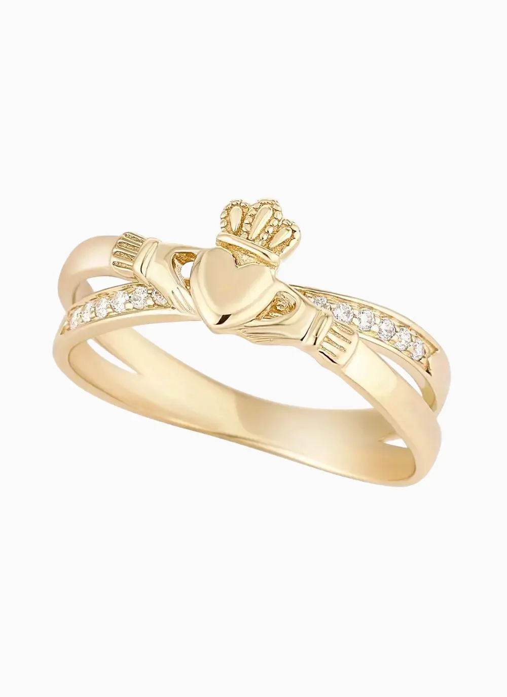 14ct Gold Diamond Claddagh Crossover Ring
