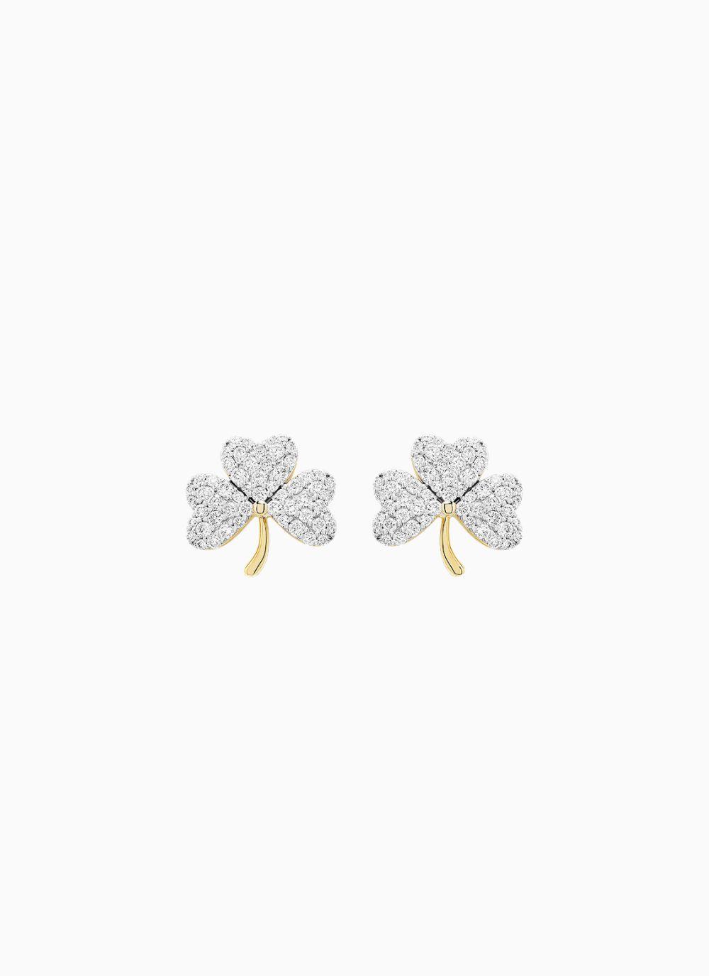 14K Gold Shamrock Earrings Ethical Lab Grown Diamonds