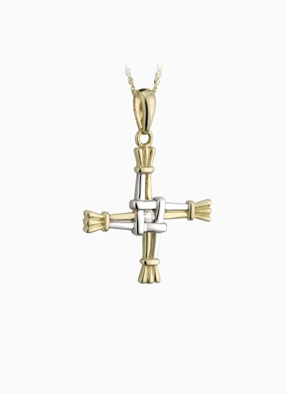 14ct Two Tone Diamond Set St. Brigid's Cross Pendant