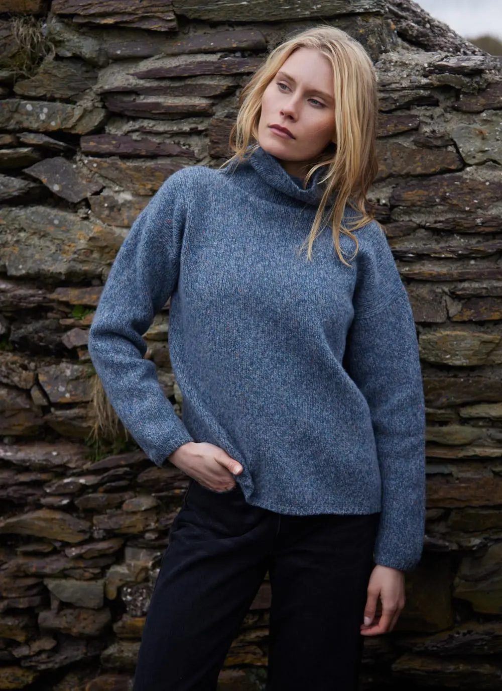 Cashmere Fleck Funnel Neck Sweater