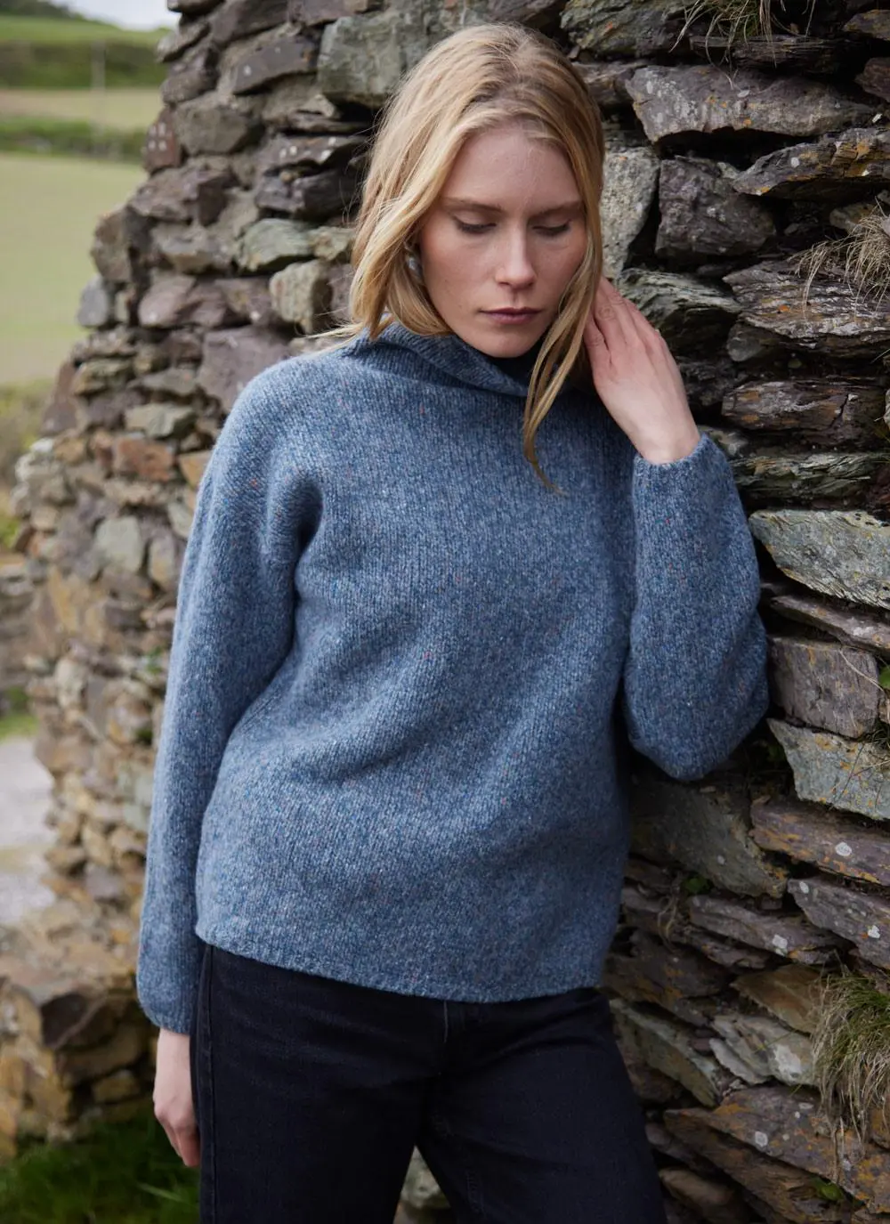 Cashmere Fleck Funnel Neck Sweater