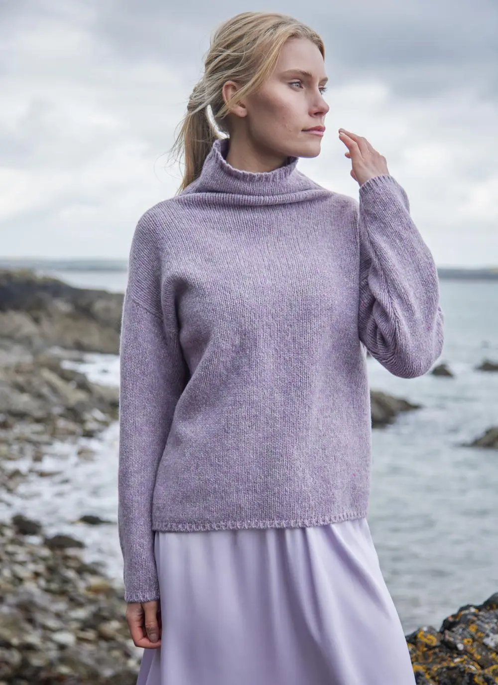 Fisherman Cashmere Fleck Funnel Neck Sweater