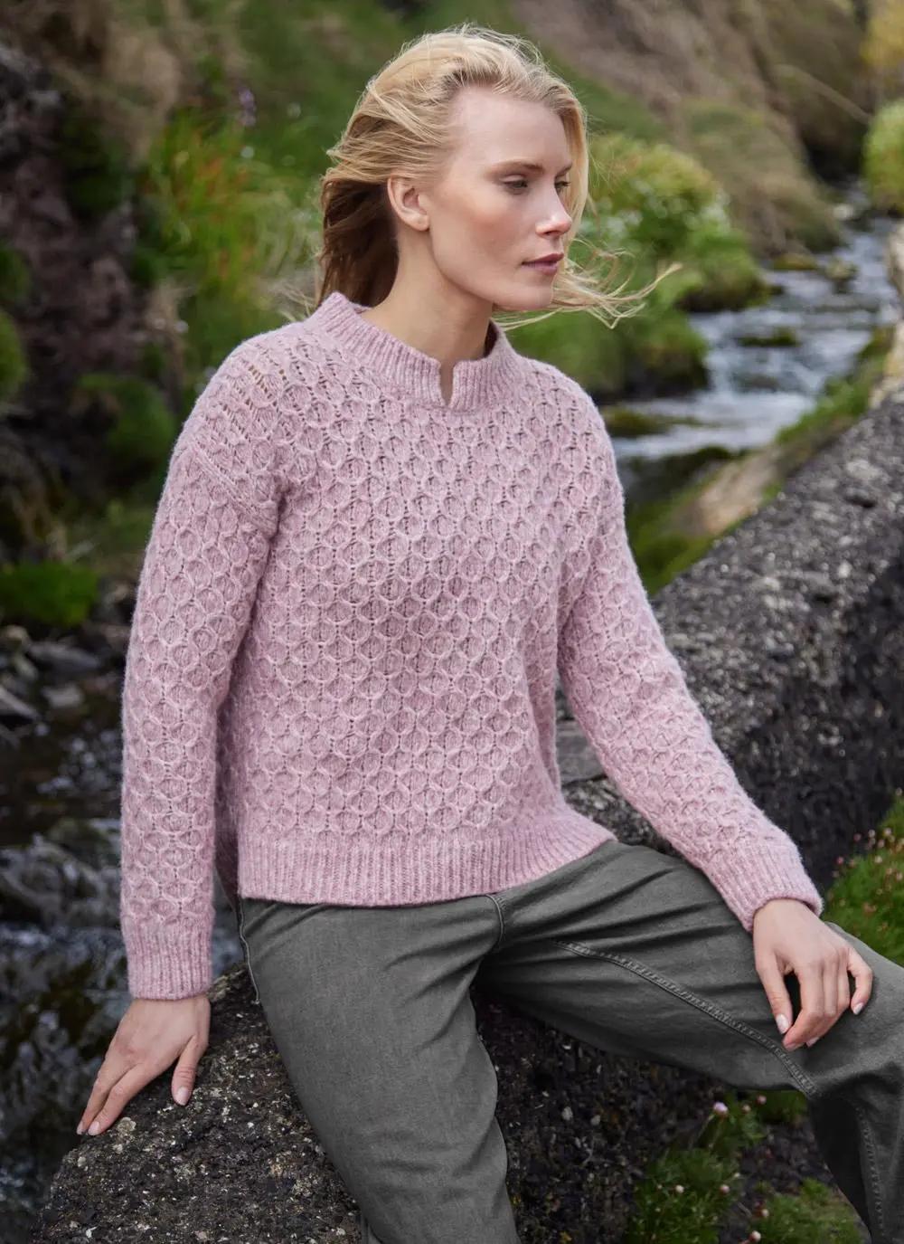 Fisherman Alpaca Honeycomb Stitch Sweater