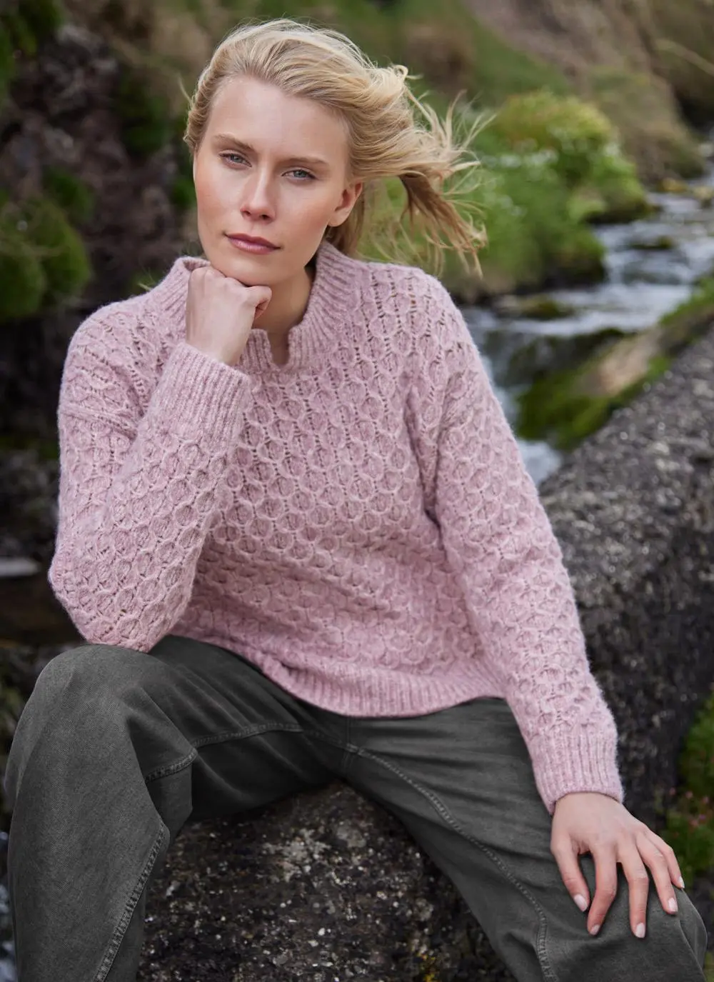 Fisherman Alpaca Honeycomb Stitch Sweater