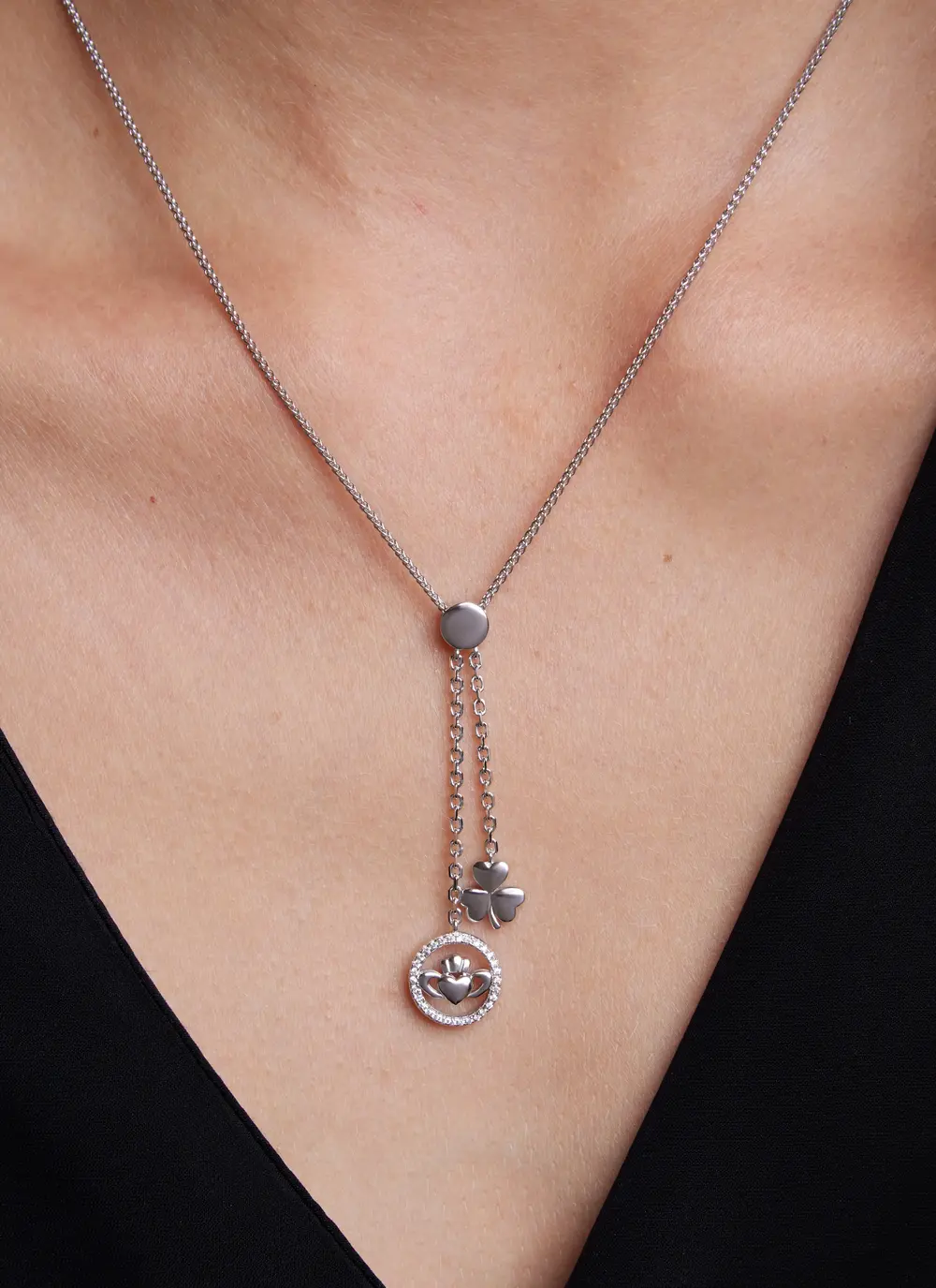 Shamrock & Claddagh Two-Drop Silver Pendant