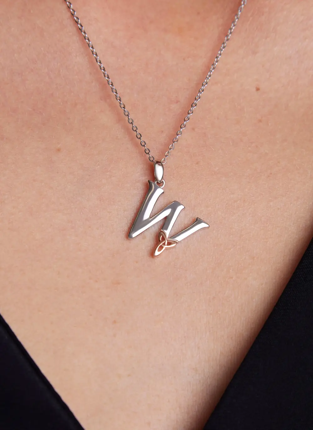 Sterling Silver Trinity Knot Initial Pendant - W