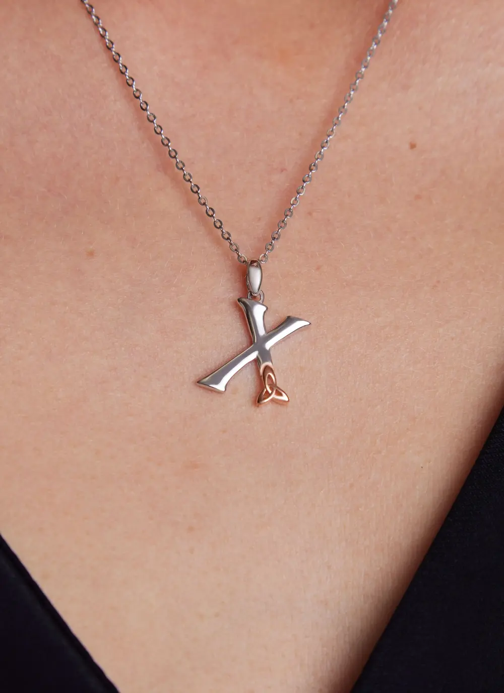 Sterling Silver Trinity Knot Initial Pendant - X