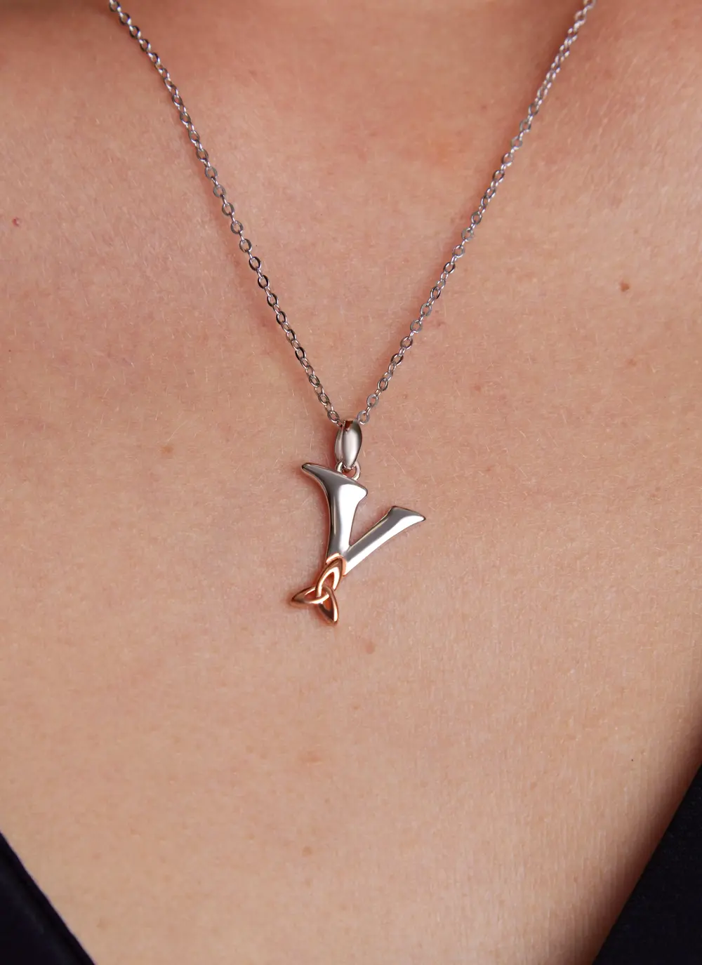 Sterling Silver Trinity Knot Initial Pendant - Y