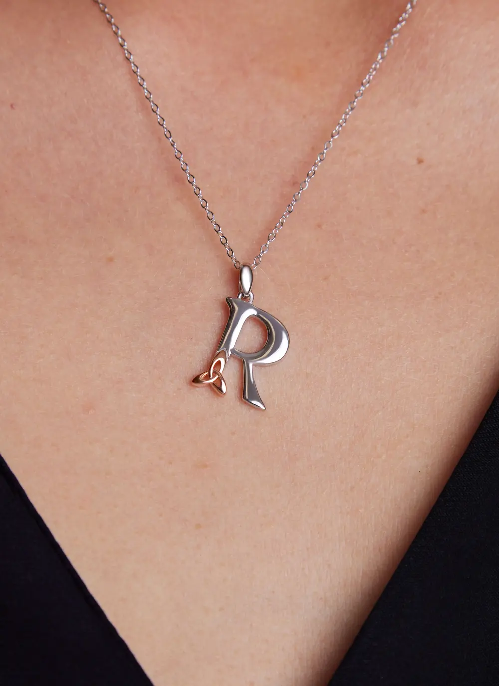 Sterling Silver Trinity Knot Initial Pendant - R