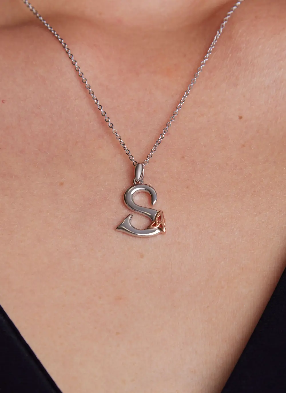 Sterling Silver Trinity Knot Initial Pendant - S