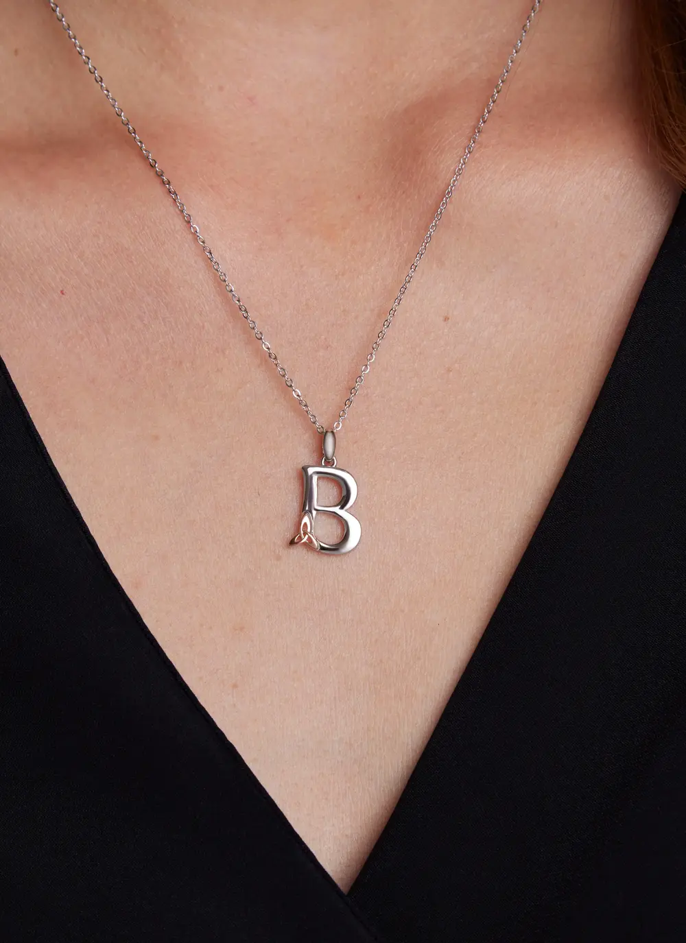Sterling Silver Trinity Knot Initial Pendant - B