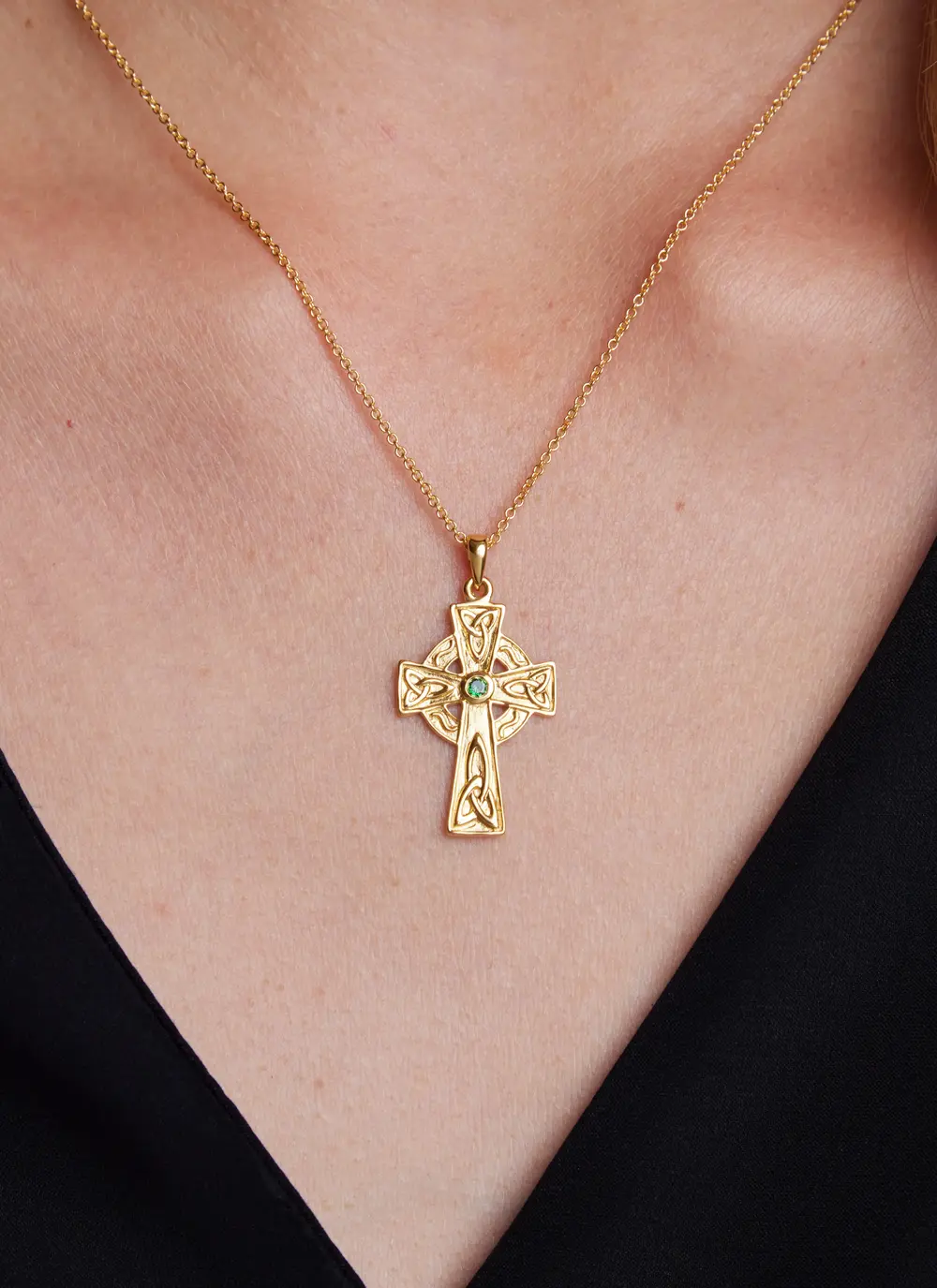Celtic Cross Pendant with Green Cubic Zirconia