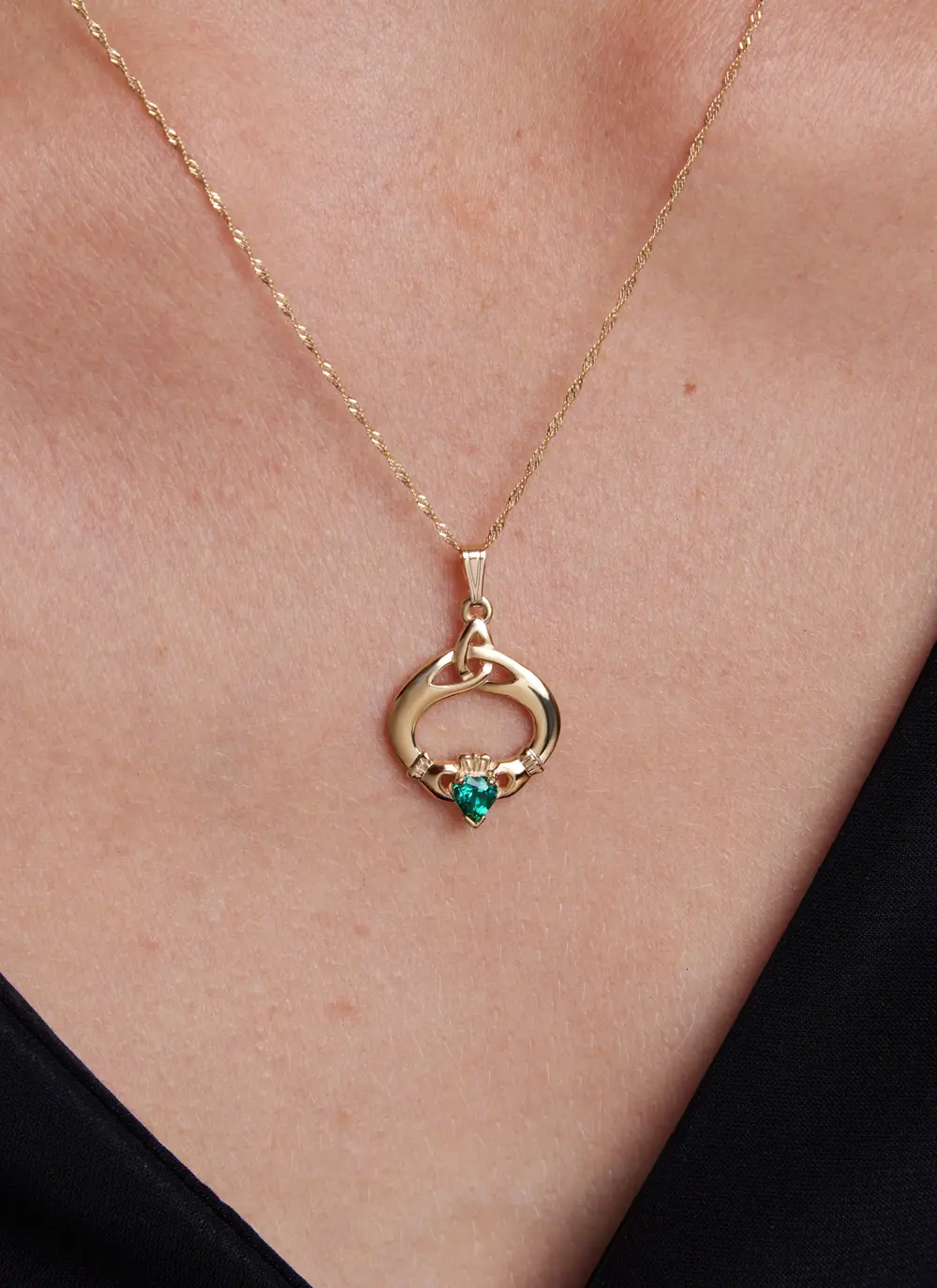 10ct Claddagh Trinity Emerald Diamond Pendant