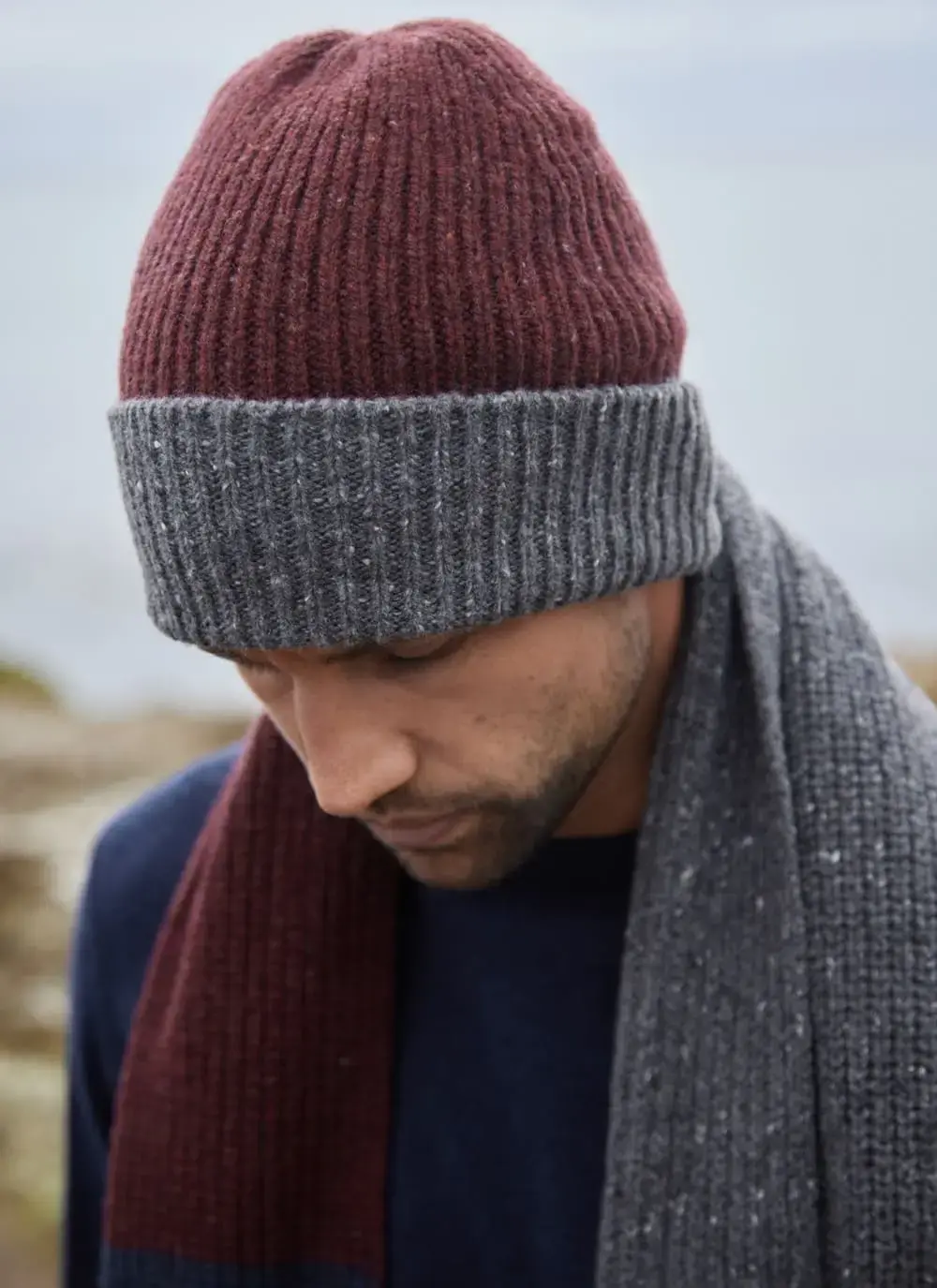 Wool Cashmere Two-Tone Beanie 