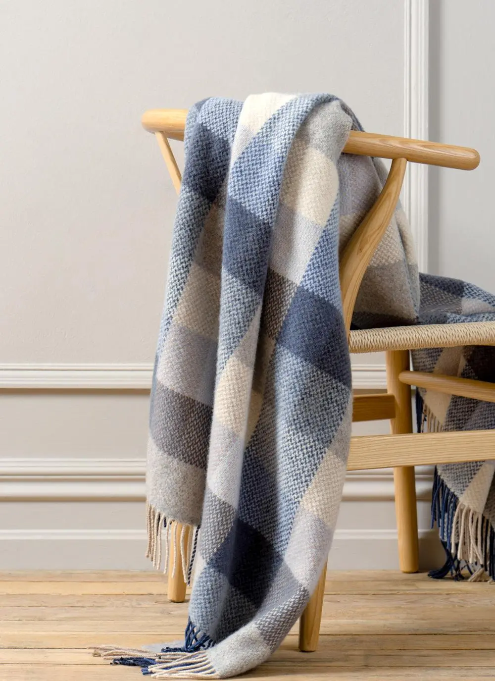 Ocean Check Herringbone Wool Cashmere Throw