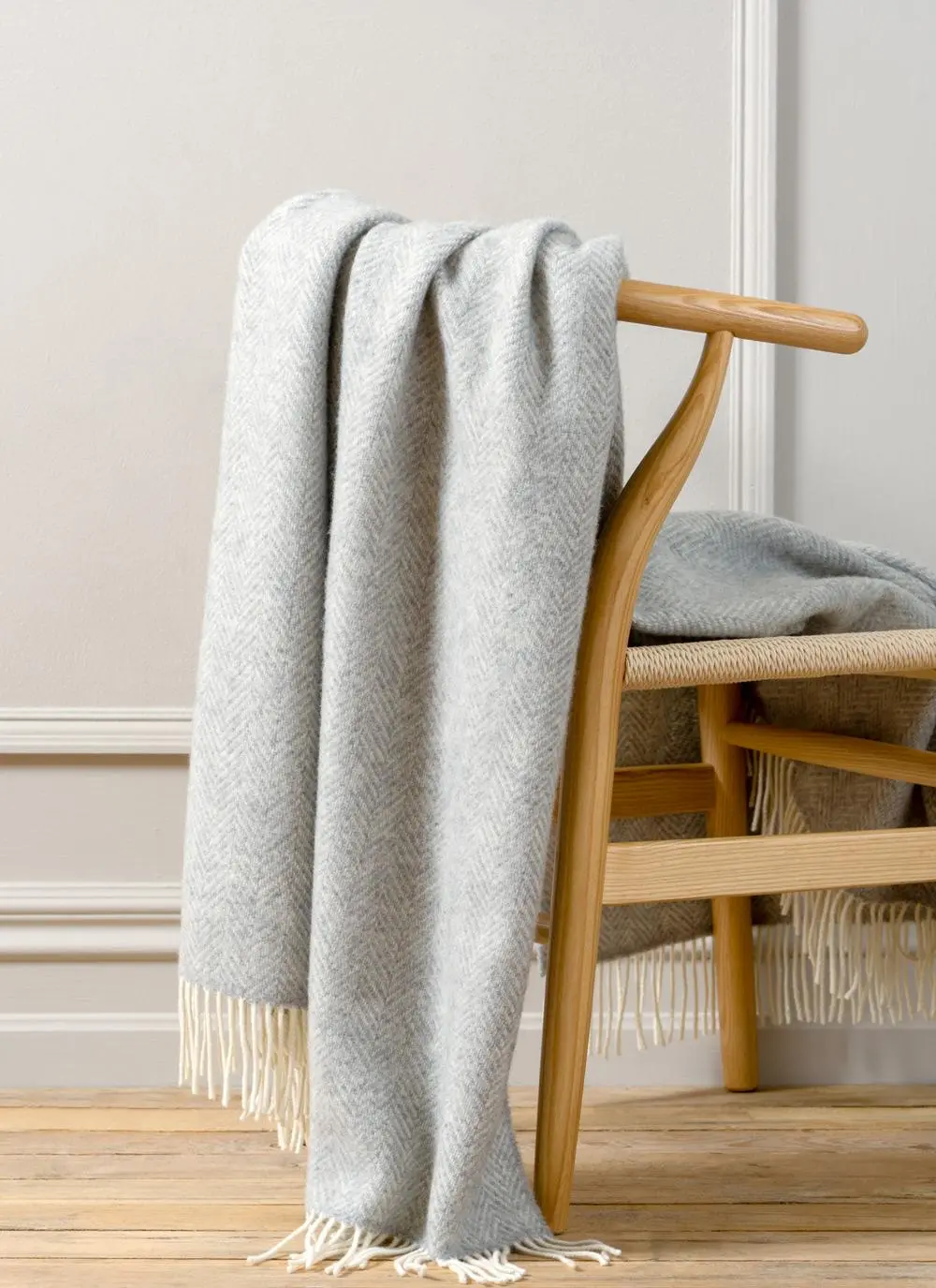 Grey Herringbone Wool Cashmere Throw