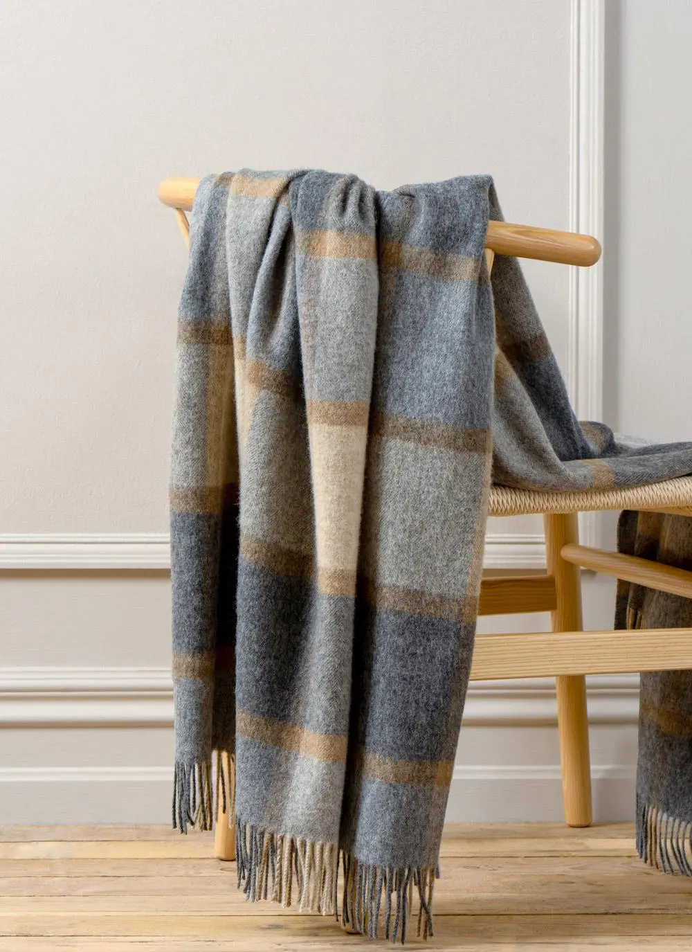 Beige & Grey Windowpane Merino Wool Throw