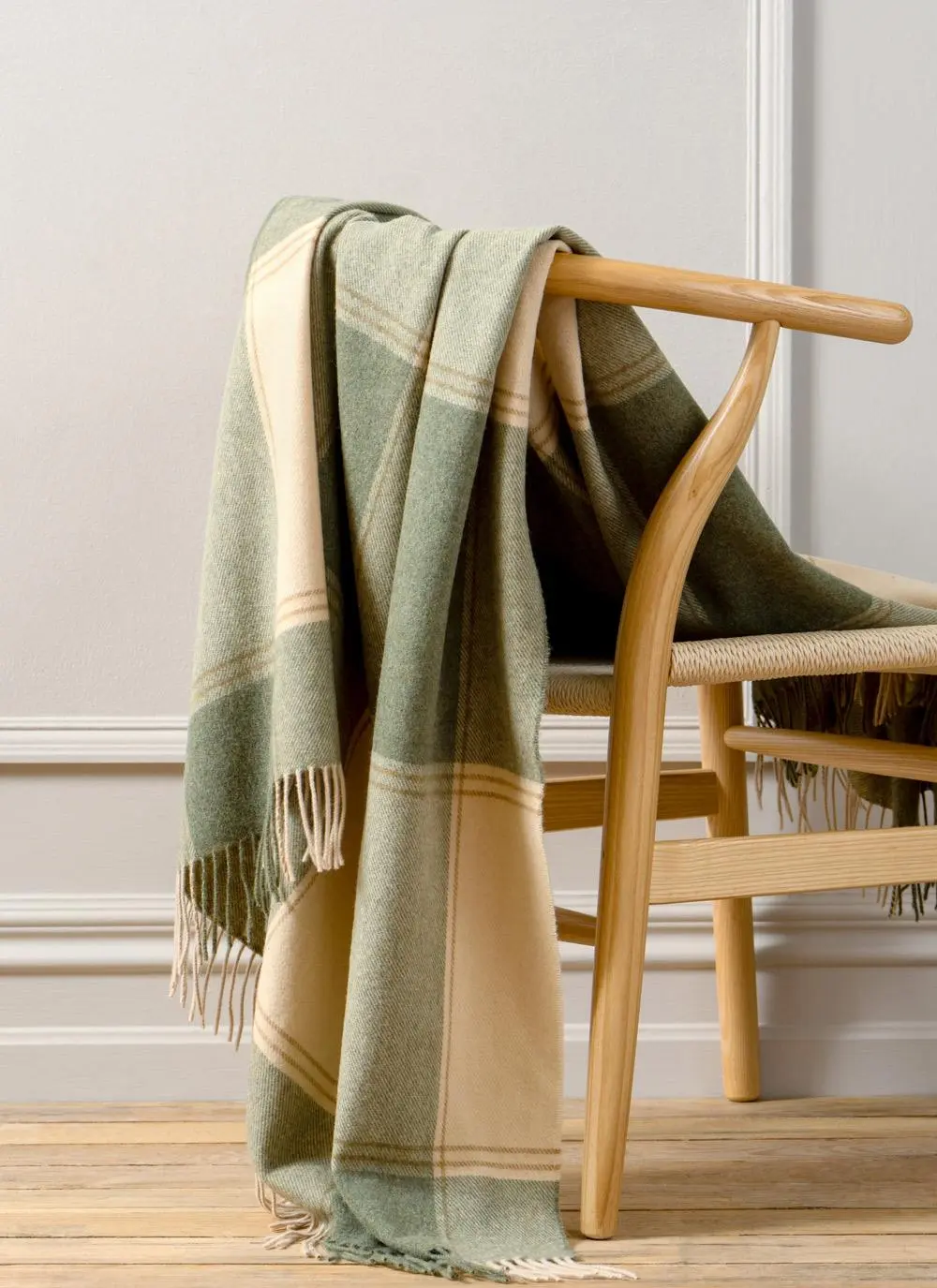 Green & Camel Lambswool Throw