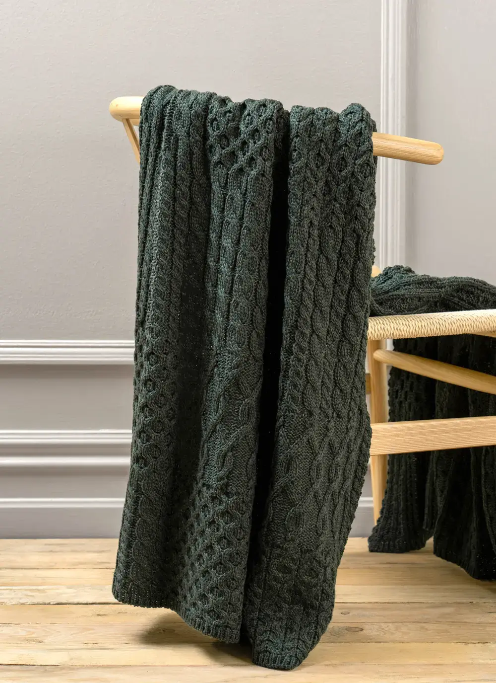 Personalized Patchwork Aran Throw in Army Green