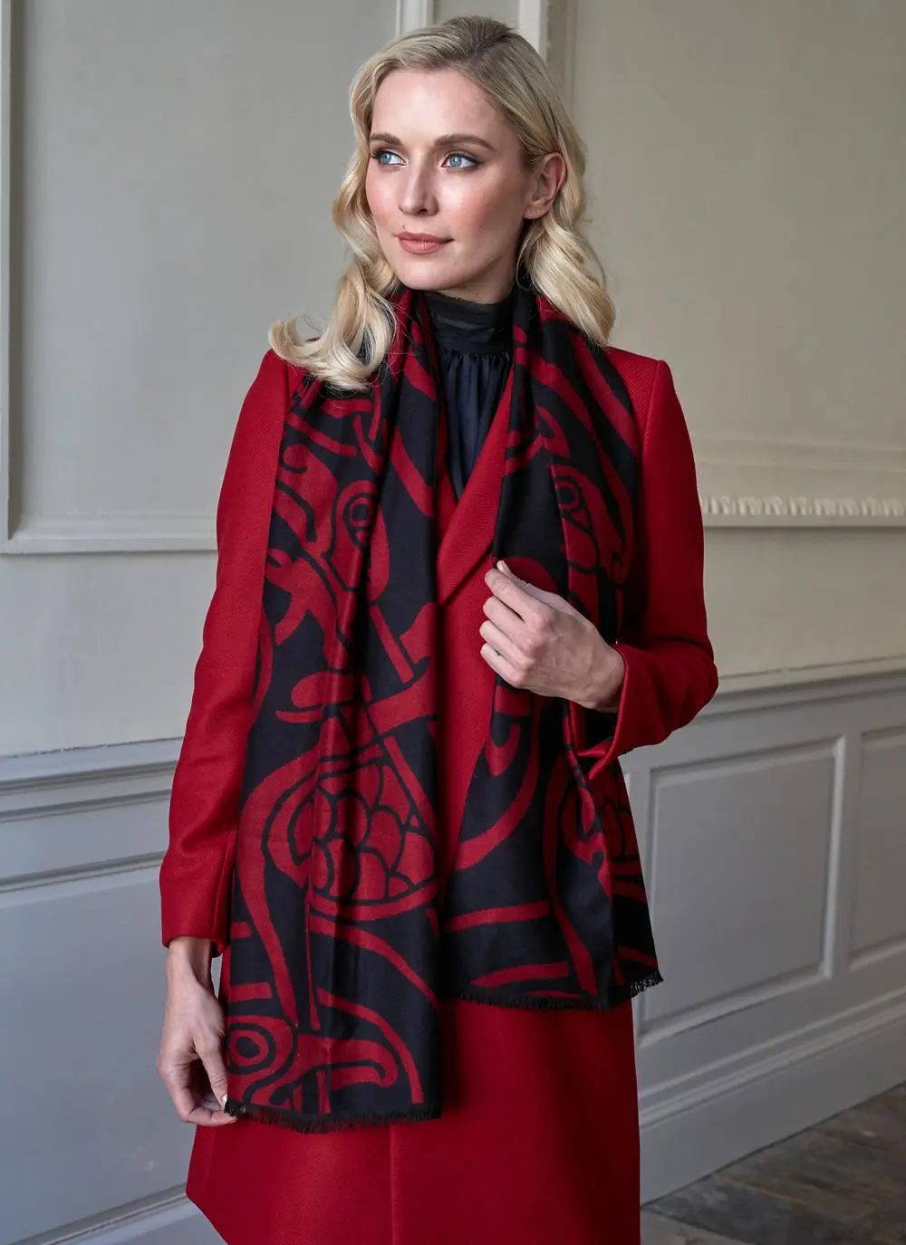 Book of Kells Reversible Scarf - Red & Black