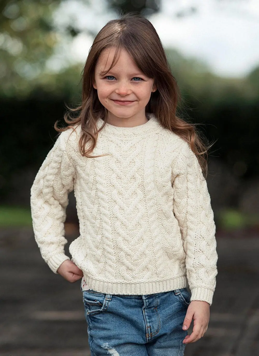 Girls Aran Crew Neck Sweater