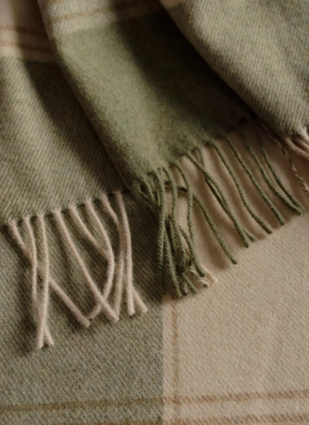 Green & Camel Lambswool Throw
