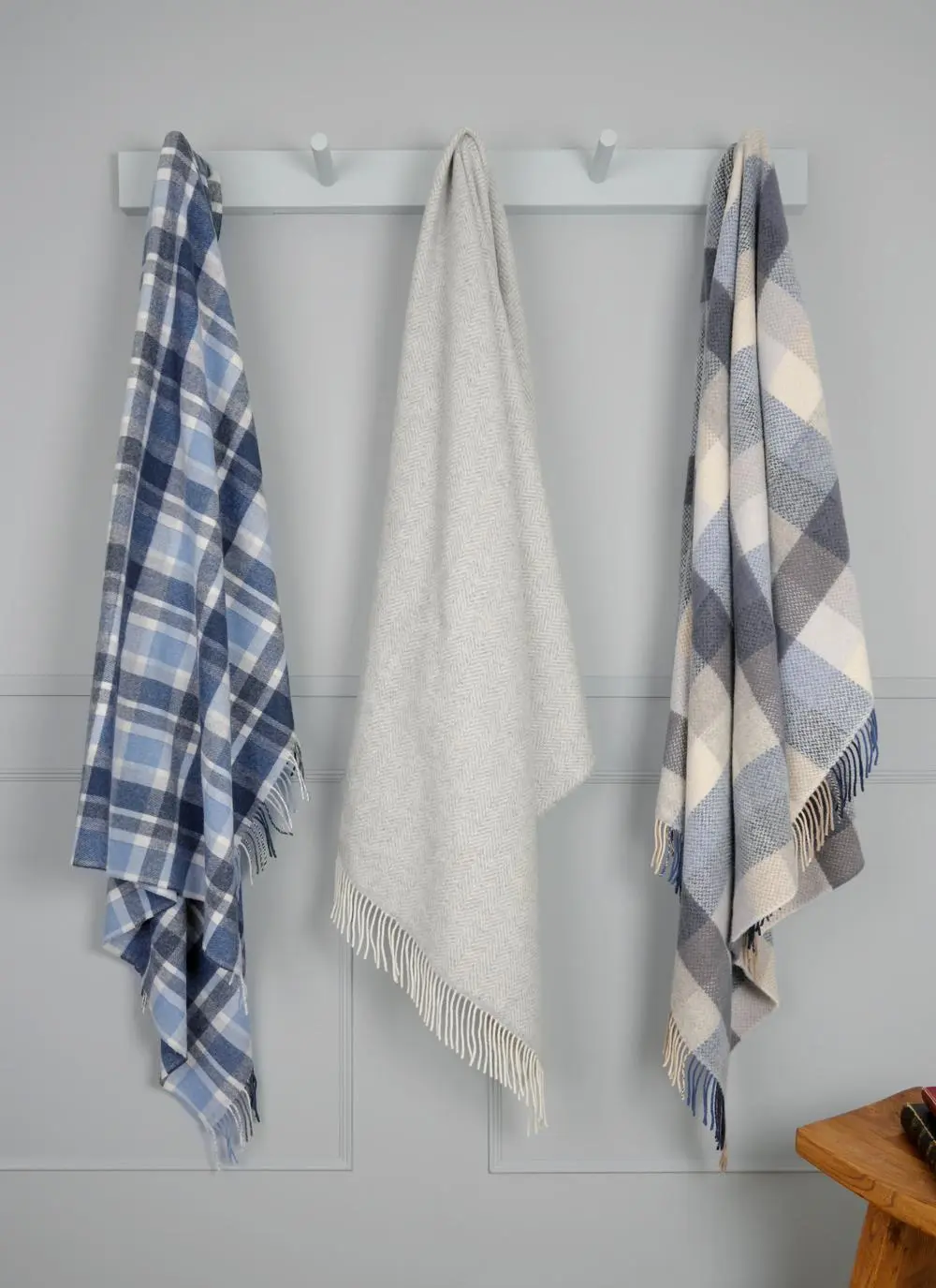 Ocean Check Herringbone Wool Cashmere Throw