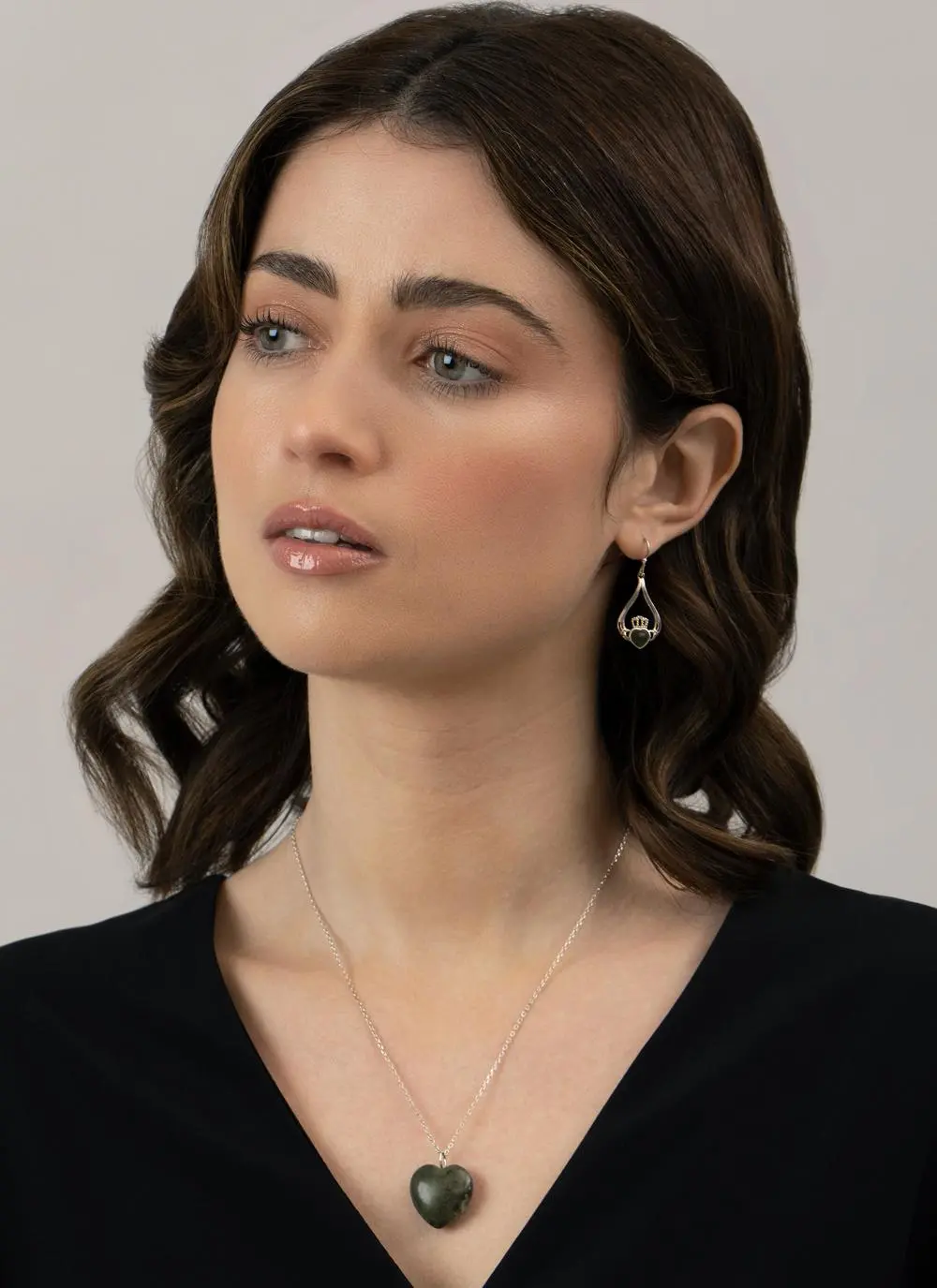 Sterling Silver Connemara Marble Celtic Claddagh Earrings 