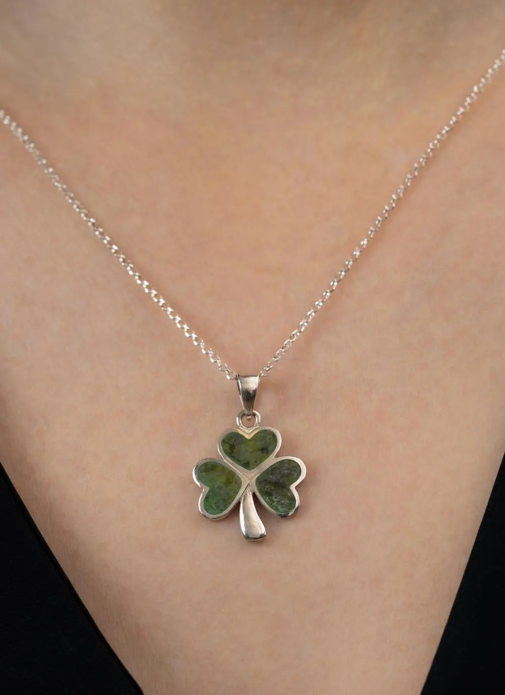 Sterling Silver Connemara Marble Shamrock Inlaid Pendant