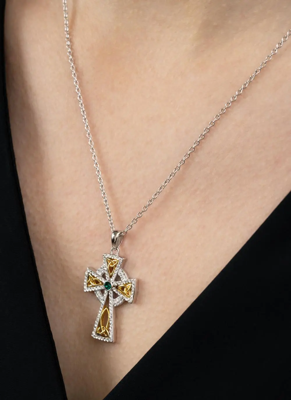 Celtic Cross Gold Plated Pendant Embellished With Swarovski Crystals