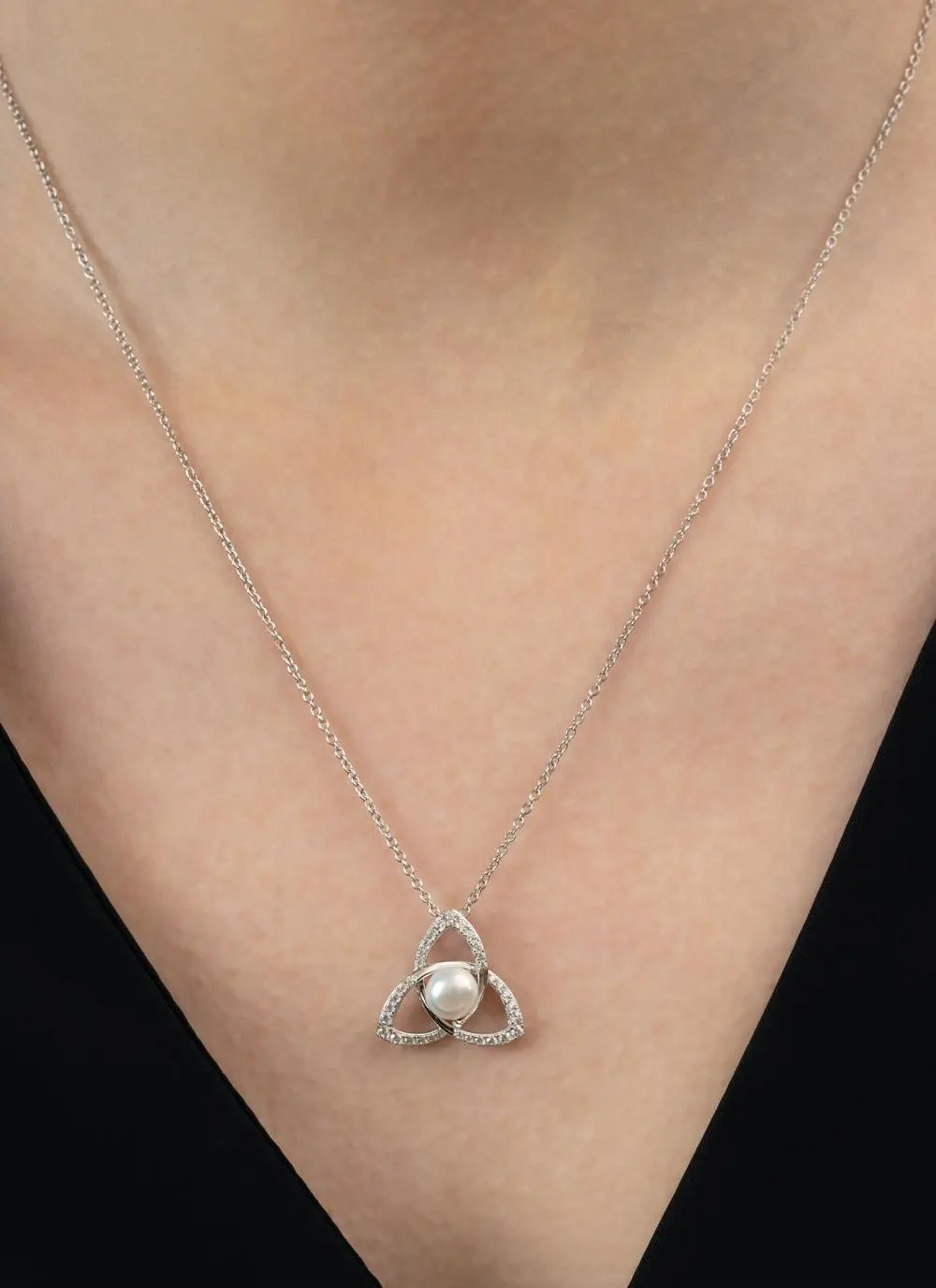 Sterling Silver Pearl Trinity Knot Pendant