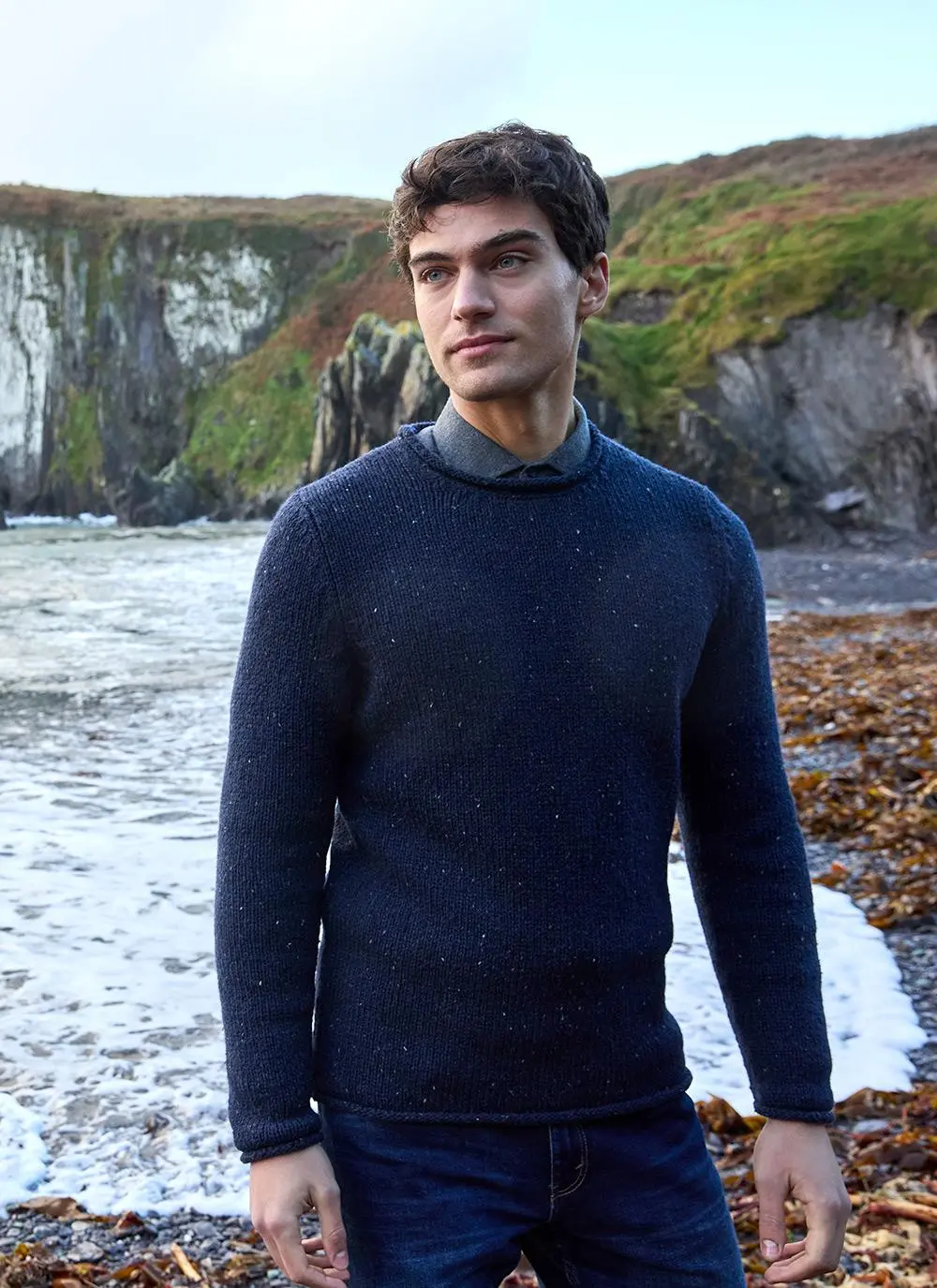 Fisherman Donegal Fleck Roll Neck Sweater
