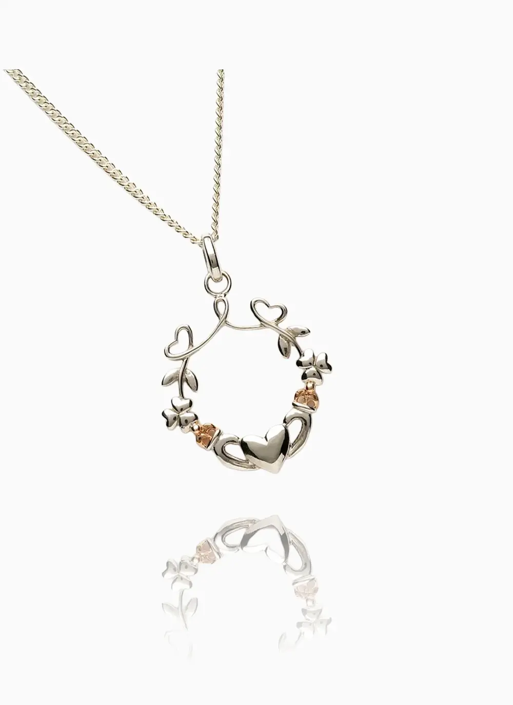 Petite Sterling Silver Shamrock Claddagh Pendant 