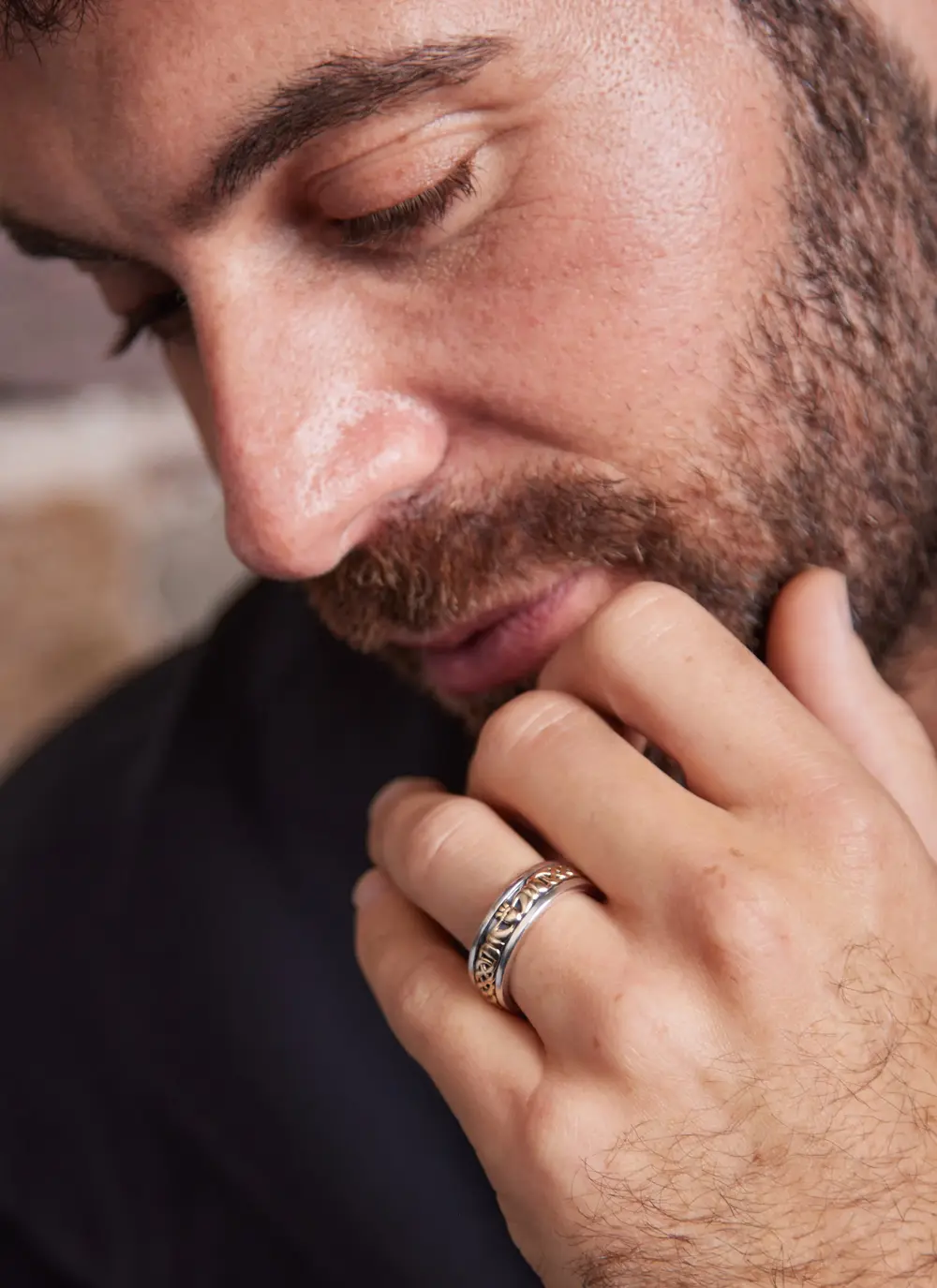Men's 10ct Gold & Sterling Silver Celtic Claddagh Wedding Band