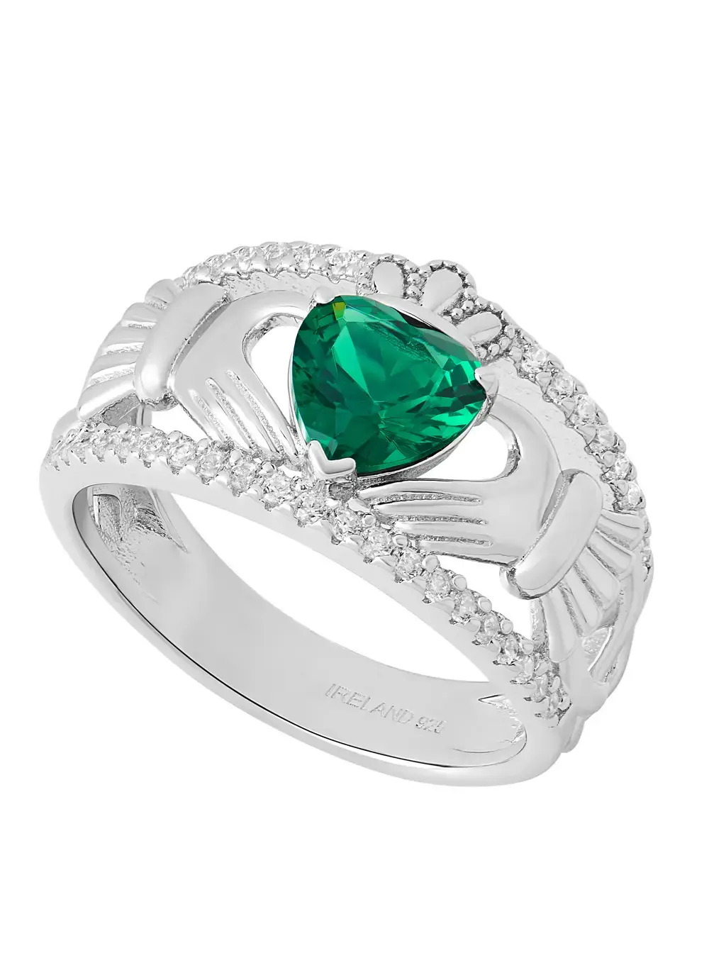 Sterling Silver Celtic Claddagh Ring with Green Stone