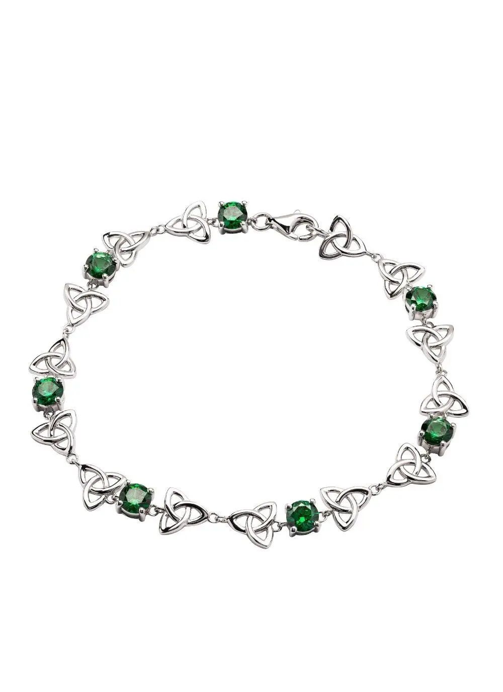 Sterling Silver Trinity Knot Bracelet with Green Cubic Zirconia