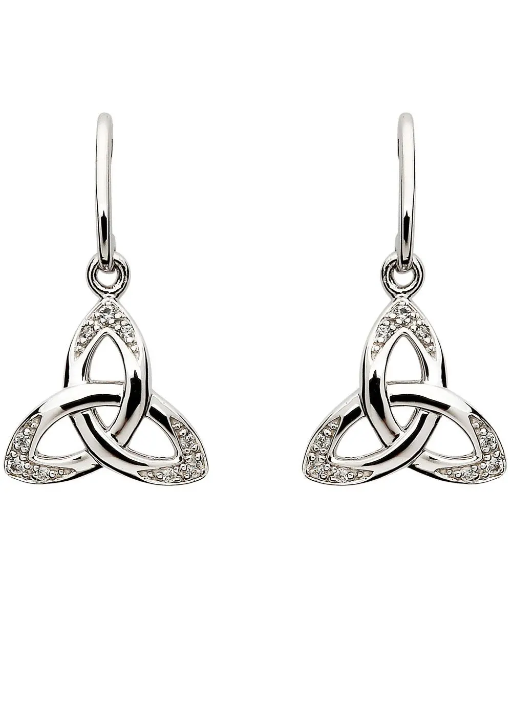 Sterling Silver Celtic Trinity Knot Drop Earrings with Cubic Zirconia
