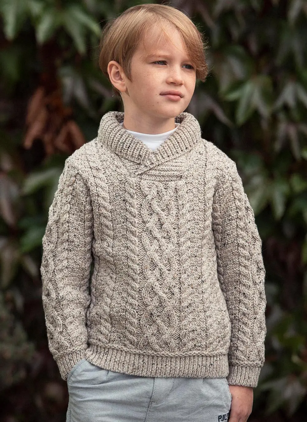 Boys Shawl Collar Aran Sweater